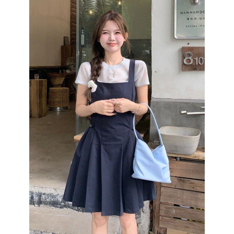 小七2025夏季新款清冷感薄款上衣外搭韩系短款百褶背带裙两件套装,女装/女士精品,连衣裙,淘宝优惠券,粉丝福利购,淘宝优惠卷