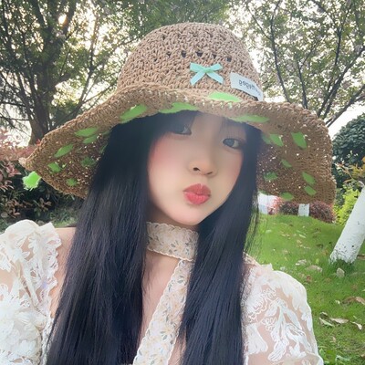 绿织带可折叠草帽女夏海边沙滩度假遮阳防晒大帽檐法式镂空太阳帽