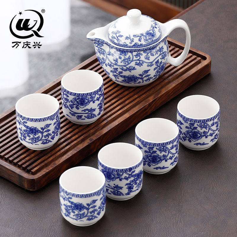 青花瓷功夫茶具套装家用整套简约陶瓷平口杯茶壶茶杯泡,餐饮具,茶杯,淘宝优惠券,粉丝福利购,淘宝优惠卷