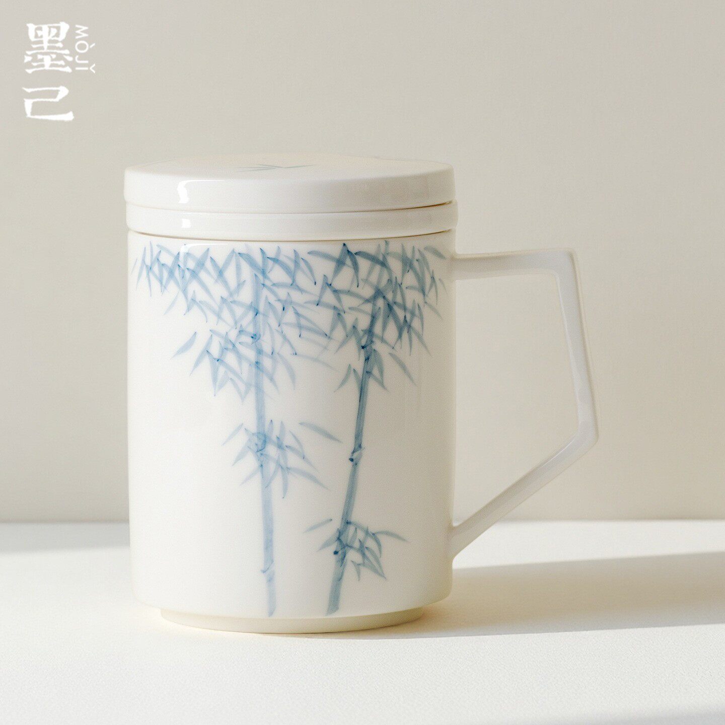 墨己泡茶杯陶瓷创意手绘竹子办公杯带盖内胆过滤茶水分离马克杯
