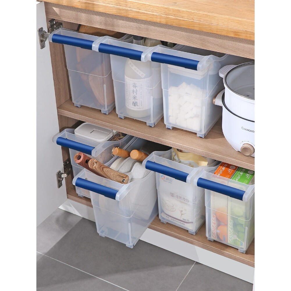 厨房收纳筐家用带滑轮收纳盒透明塑料橱柜窄长型抽拉整理箱储物盒