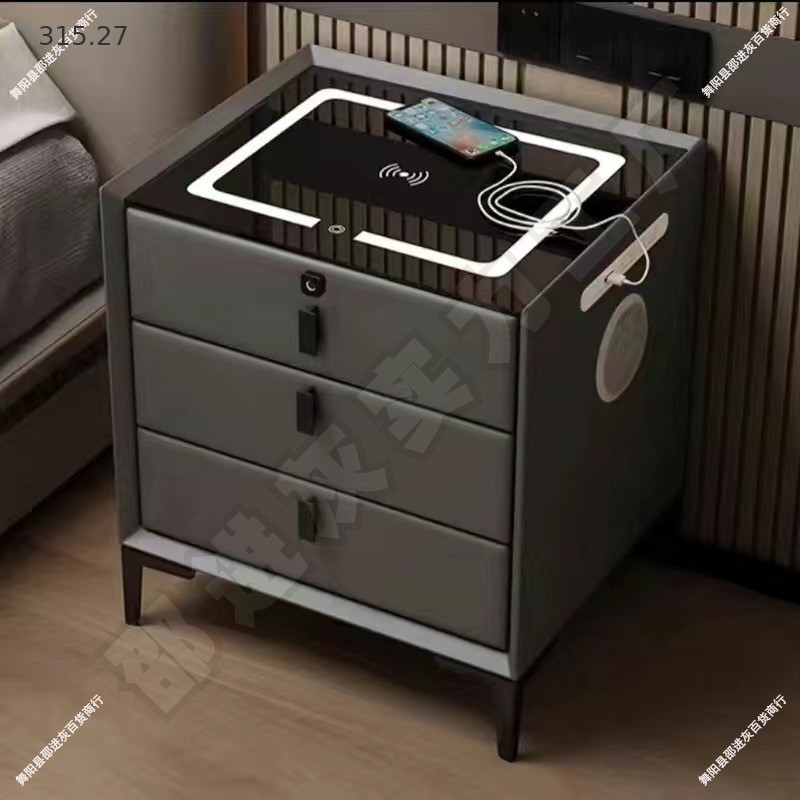 智能床头柜简约现代多功能带灯无线充指纹锁音响家用床边柜整装柜