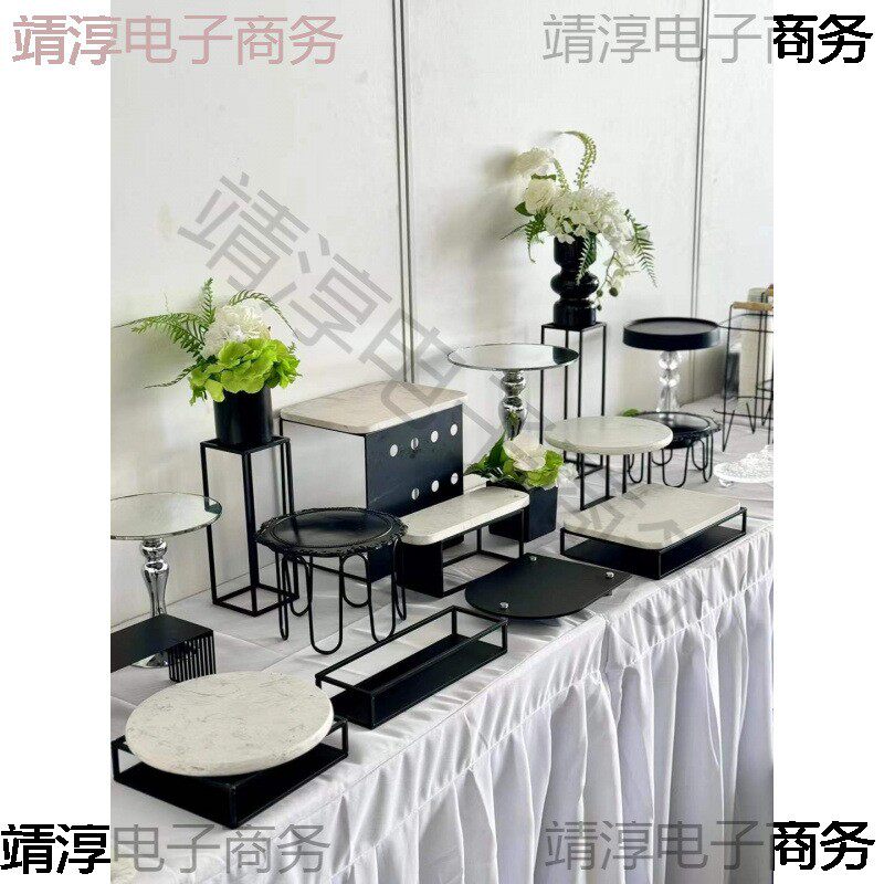 黑色茶歇甜品台展示架银色甜品台企业茶歇下午茶摆台