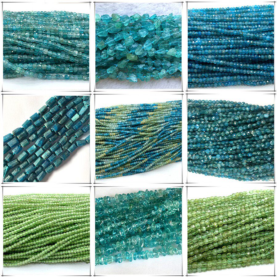 天然Apatite磷灰石diy原矿石柱珠圆片立方糖珠算珠水晶串珠散珠子