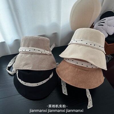爱心绑带渔夫帽女春夏出游可折叠甜美优雅防晒百搭遮阳盆帽太阳帽