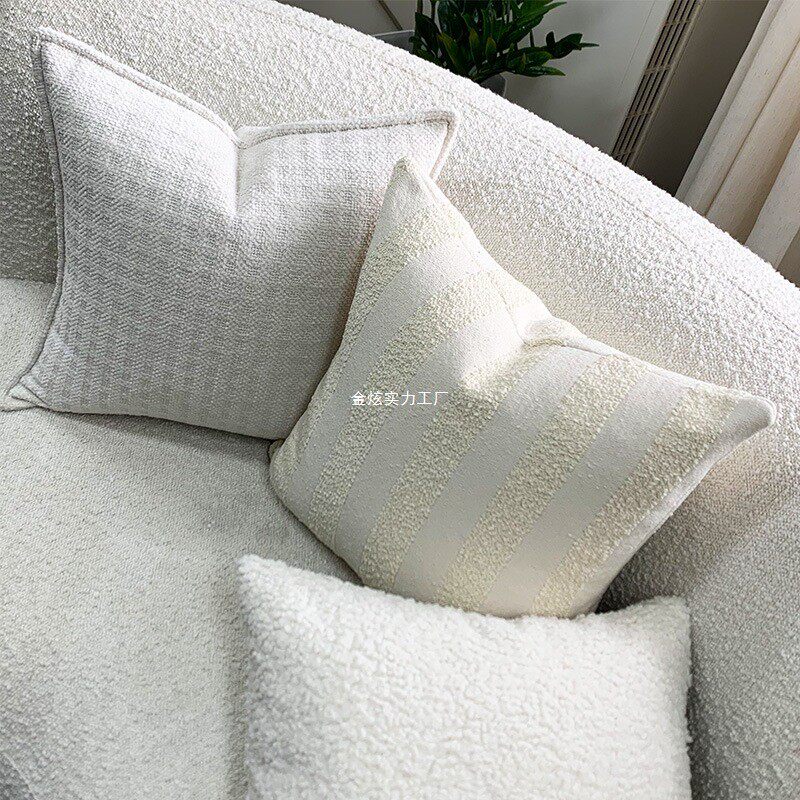 沙发椅子靠枕床头奶油雪尼尔样板间棉麻家用风套抱枕靠垫白色车上