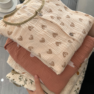 纯棉双层纱布棉纱睡衣舒适透气泡泡纱春秋款棉纱全棉麻家居服套装