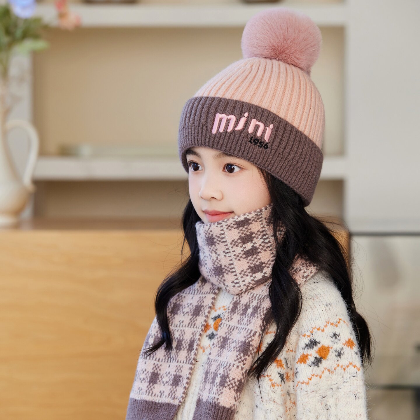 儿童帽子围巾两件套秋冬大毛球男女童加厚毛线帽中大童保暖防风帽,童装/婴儿装/亲子装,帽子,淘宝优惠券,粉丝福利购,淘宝优惠卷