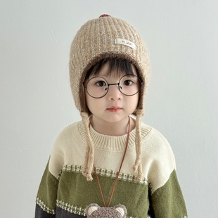 儿童帽子秋冬季帅气男童保暖护耳套头帽韩版女童加厚防风针织帽