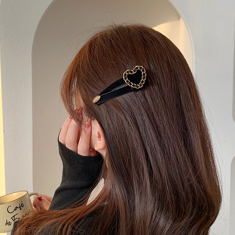 韩国小香风爱心链条植绒bb夹复古气质刘海夹发卡感碎发发夹女
