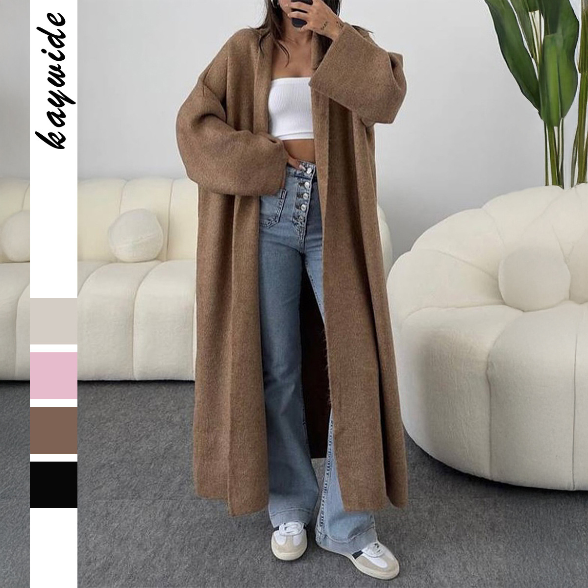 迪芸跨境欧美时尚长袖毛织大衣风衣毛衣女装2025秋冬亚马逊独立站