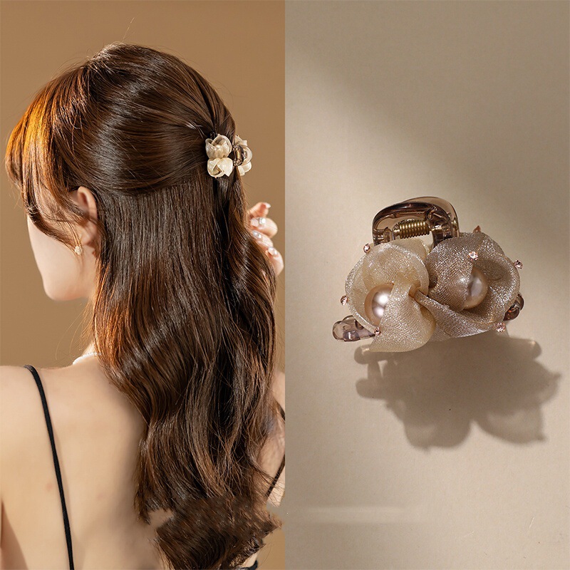 日韩新款花朵半扎发发夹抓夹女新款高端小号刘海夹子头饰发抓发卡