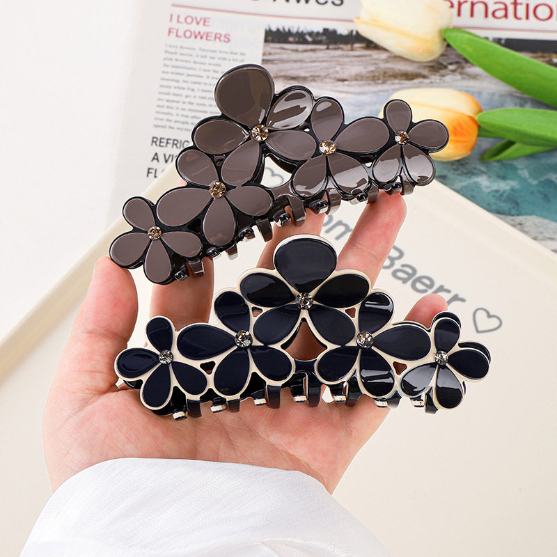 跨境亚历山大同款 精致花朵镶钻小抓夹创意花卉盘发发夹气质优雅