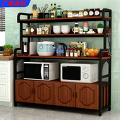 厨房置物架微波炉烤箱架子落地多层带柜门储物柜收纳柜子置物柜