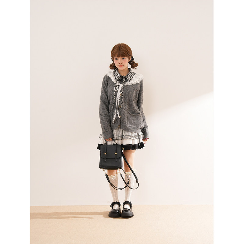 【尘影漫灰】日系格纹半身裙+灰色内搭上衣+针织外套三件套冬新款,女装/女士精品,时尚套装,淘宝优惠券,粉丝福利购,淘宝优惠卷