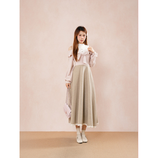 甜薰子 清楚系恋爱穿搭日系秋日少女氛围感收腰长裙子拼色连衣裙