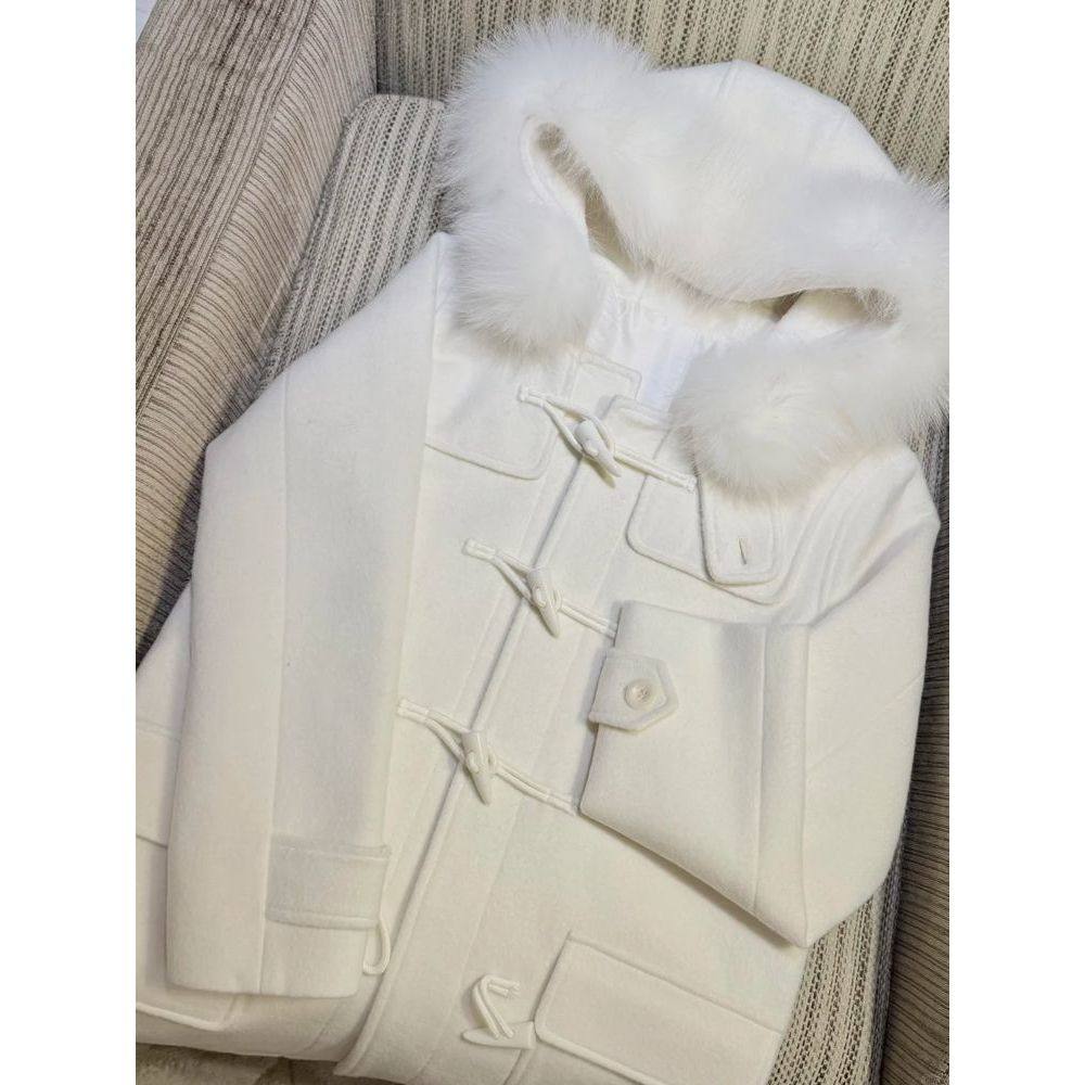 冬季恋歌 奶白色牛角扣连帽大衣外套冬季新款学院小个子毛呢外套,女装/女士精品,毛呢外套,淘宝优惠券,粉丝福利购,淘宝优惠卷