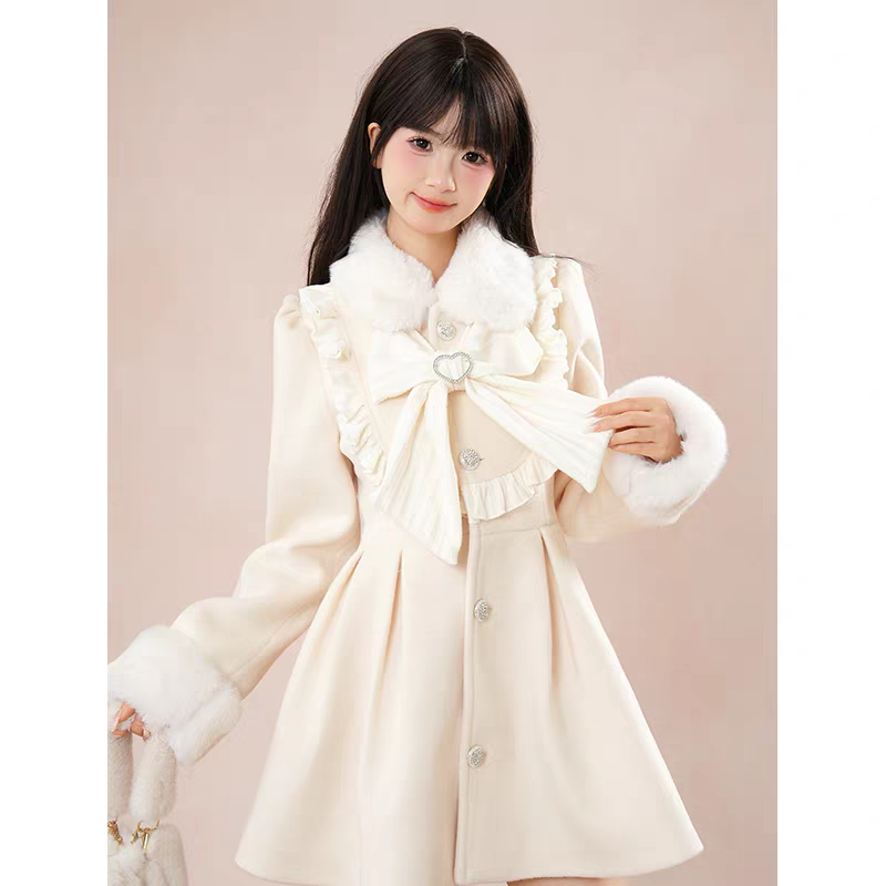 初秋祈愿 日系甜美保暖毛呢外套裙子蝴蝶结外套2025秋冬小个子女,女装/女士精品,时尚套装,淘宝优惠券,粉丝福利购,淘宝优惠卷