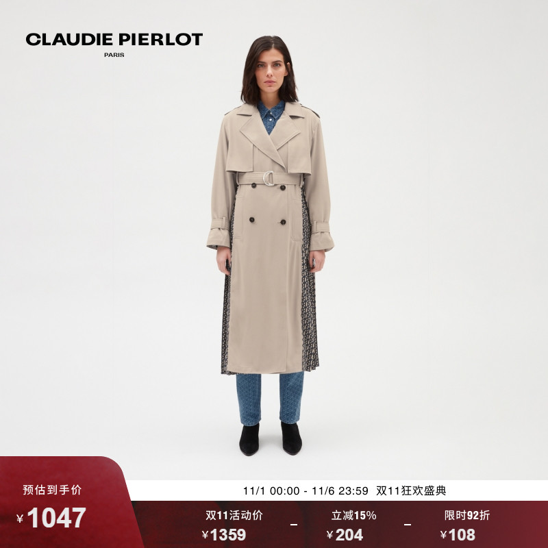 女装复古印花长款风衣外套长款