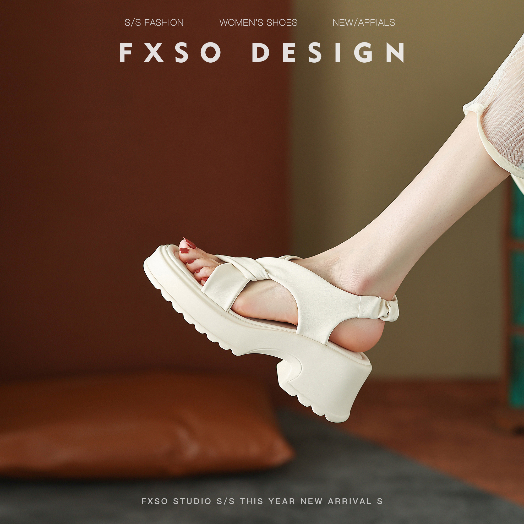 FXSO方巷真皮高跟凉鞋2024新款