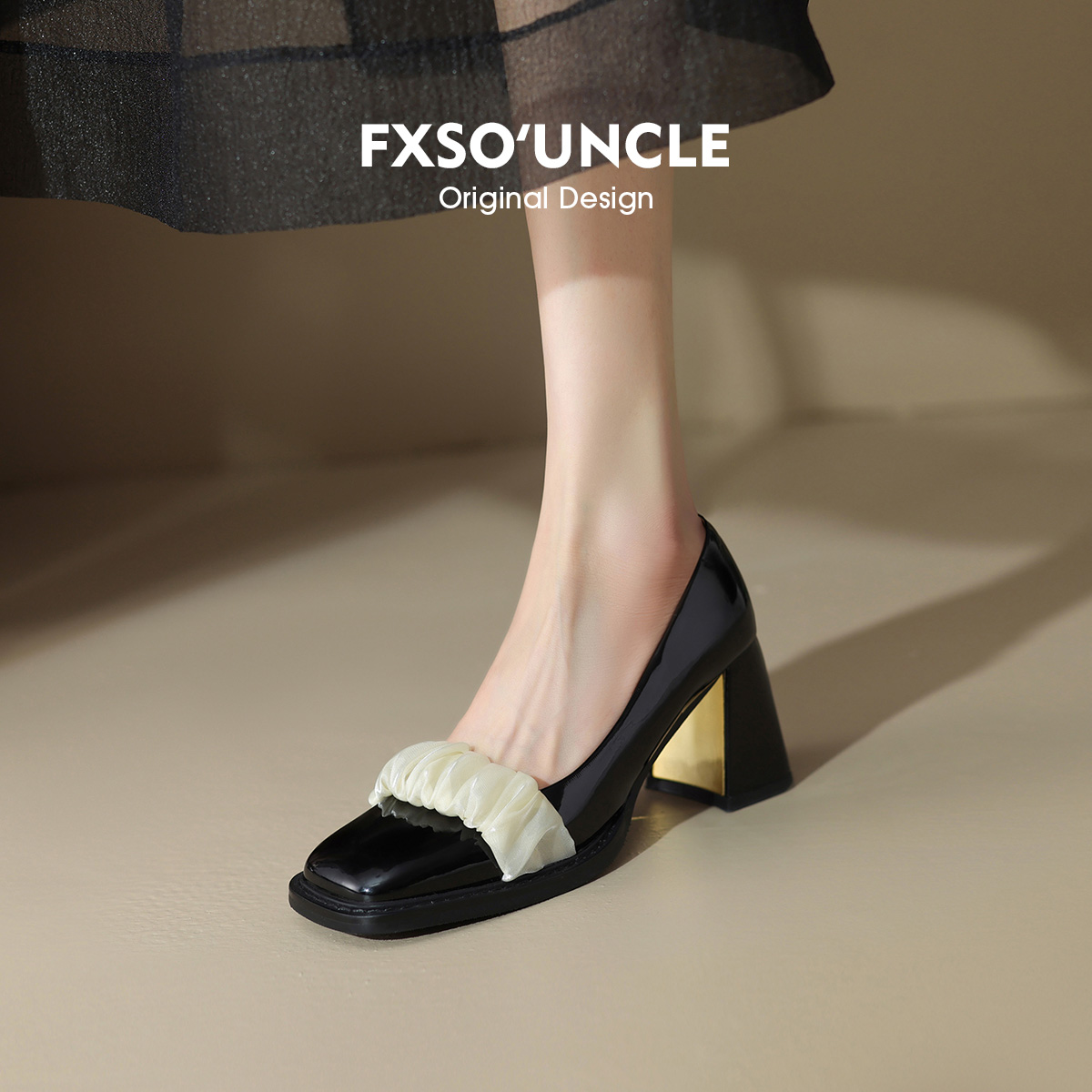 FXSO方巷真皮法式浅口玛丽珍女