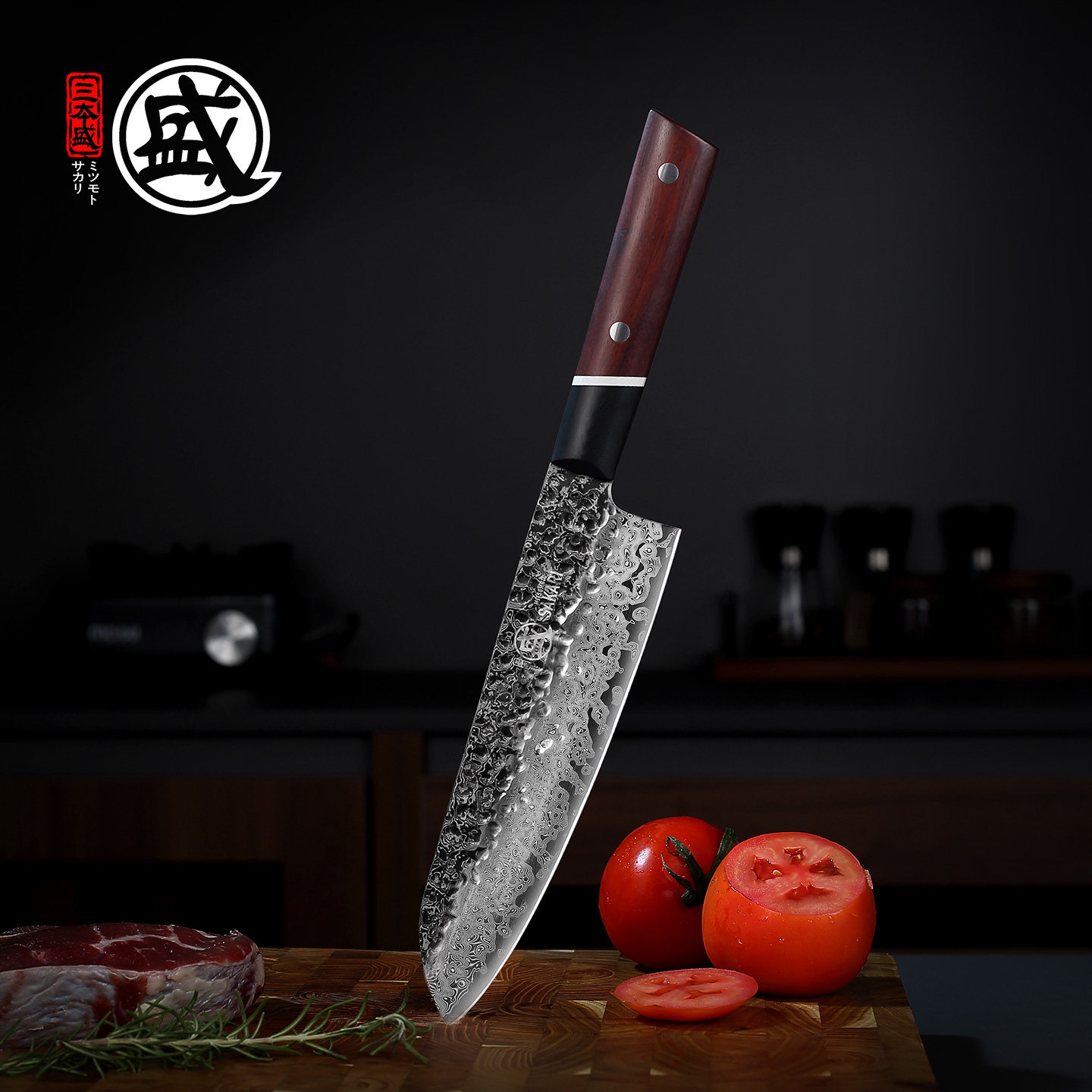 三本盛大马士革纹钢日式主厨刀