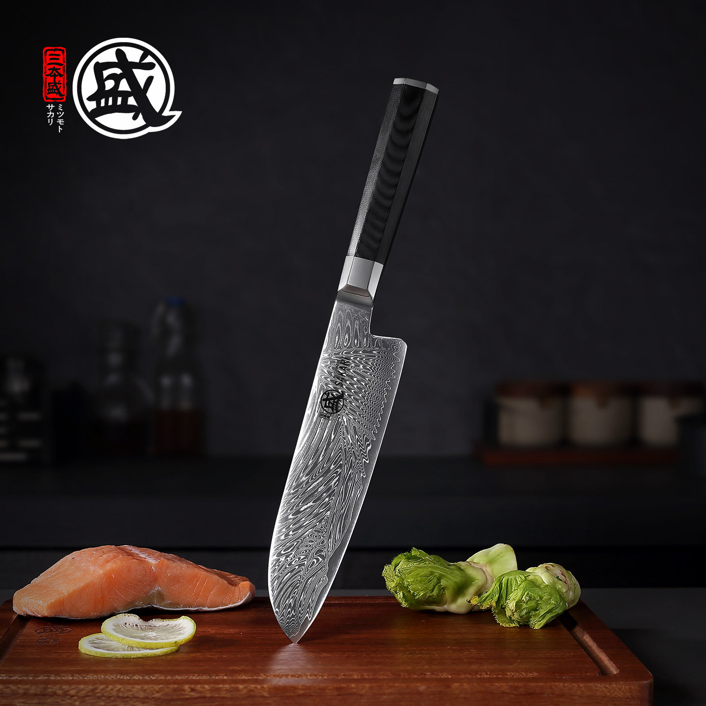 日本三本盛大马士革钢刀具日式三德刀厨师料理刀菜刀家用切片刀