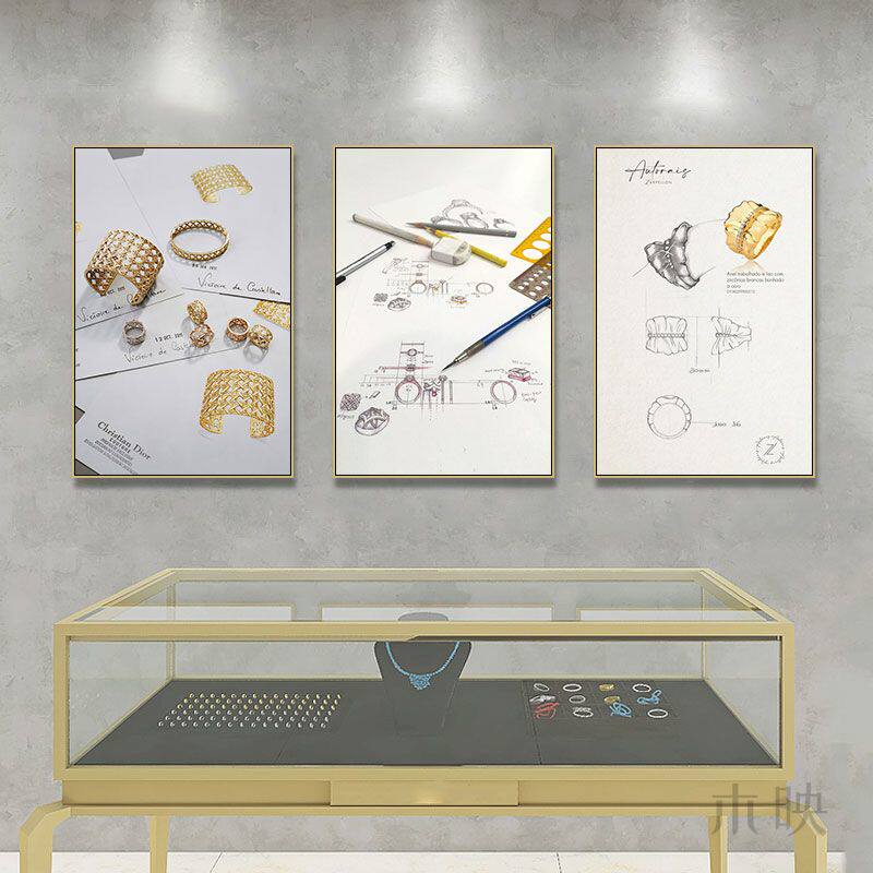 珠宝店装饰画首饰店翡翠店玉石挂画商场奢侈品店首饰手绘图壁画