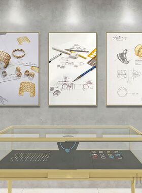 珠宝店装饰画首饰店翡翠店玉石挂画商场奢侈品店首饰手绘图壁画