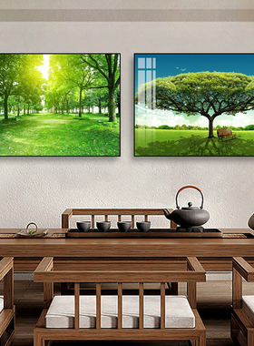发财树装饰画绿色植物客厅大树挂画餐厅森林风景寓意好壁画