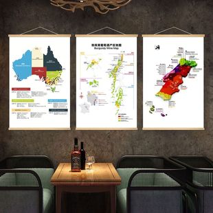 法国葡萄酒装饰画酒吧清吧挂布画酒窖会所澳洲红酒分布产地图壁画