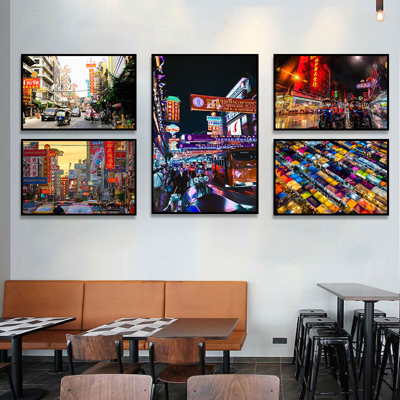 泰国街景建筑装饰画东南亚风曼谷芭提雅普吉岛挂画泰式美食壁画