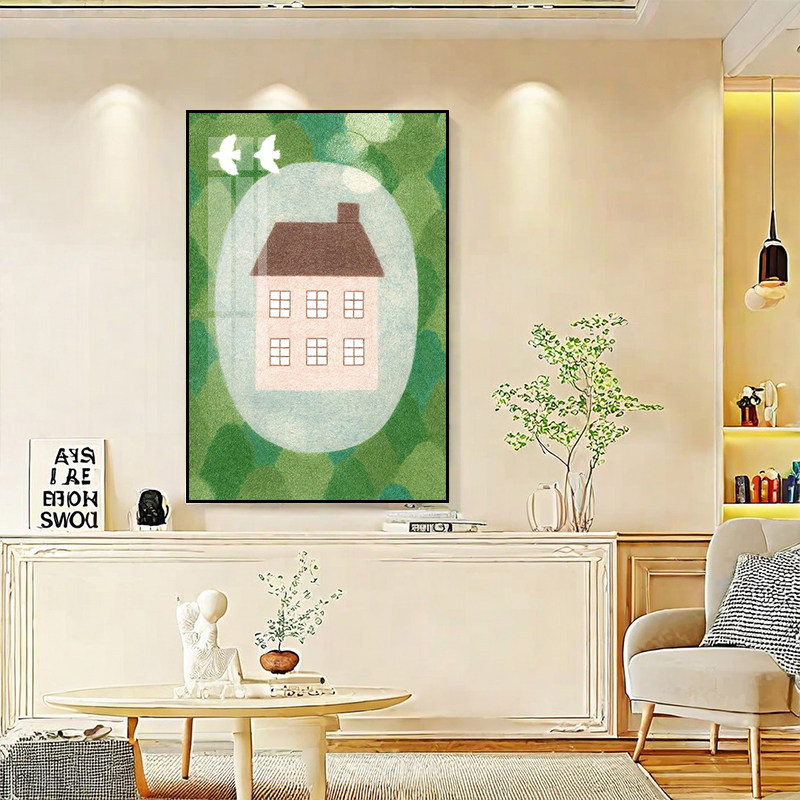 韩系奶油风客厅挂画餐厅森林里的小房子装饰画儿童房间卧室壁画