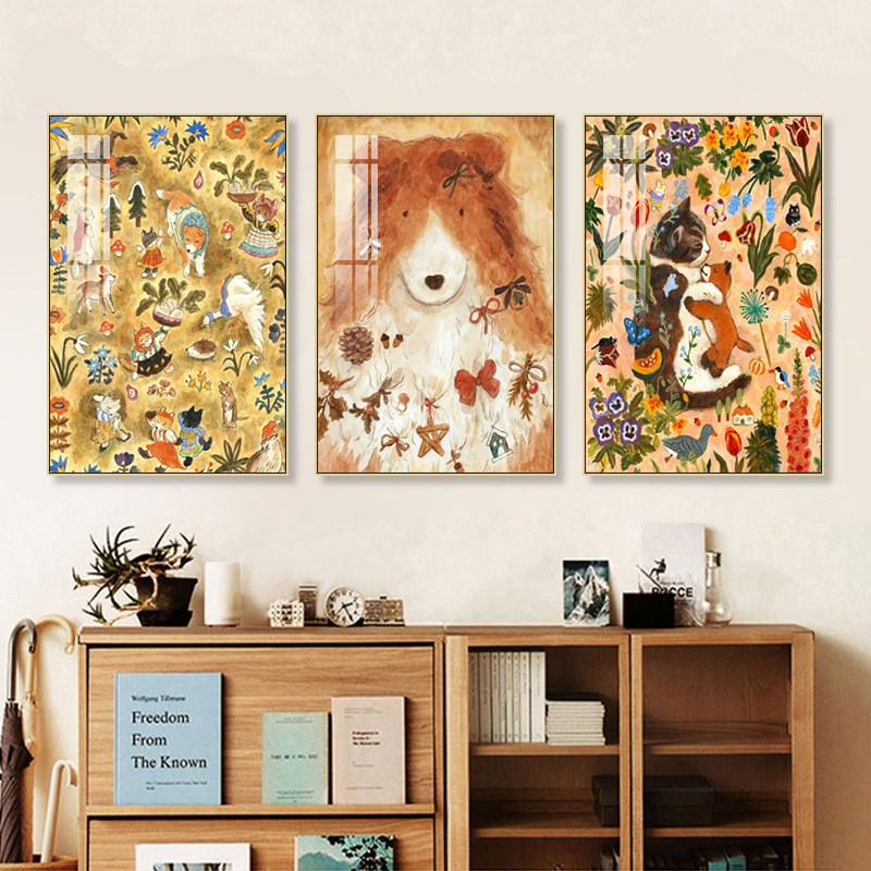 猫咪装饰画中古风2026新款客厅沙发背景墙挂画玄关餐厅卧室壁画