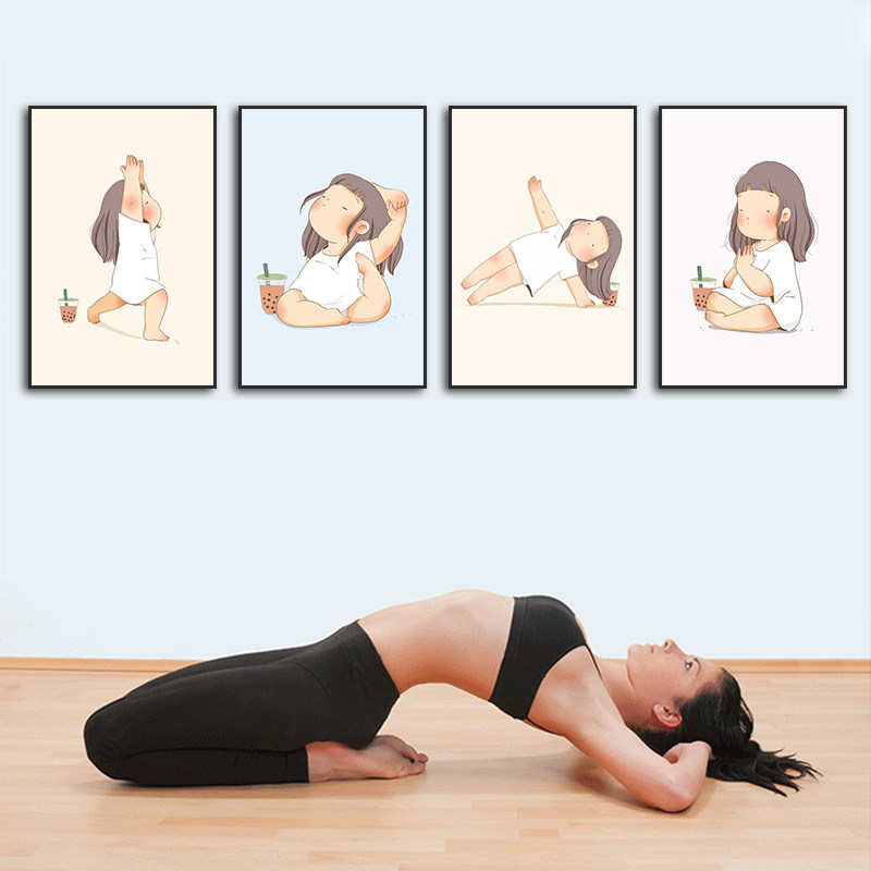 瑜伽馆客厅卧室治愈系卡通yoga画