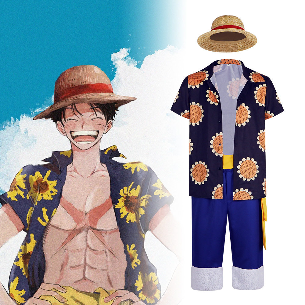 海贼王cos服路飞同款衬衣向日葵休闲上衣短袖cosplay舞台表演服