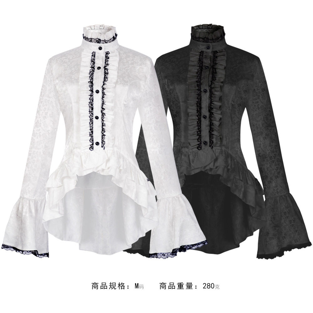中世纪立领喇叭袖衬衫cos服维多利亚服装宫廷哥特式蕾丝上衣女