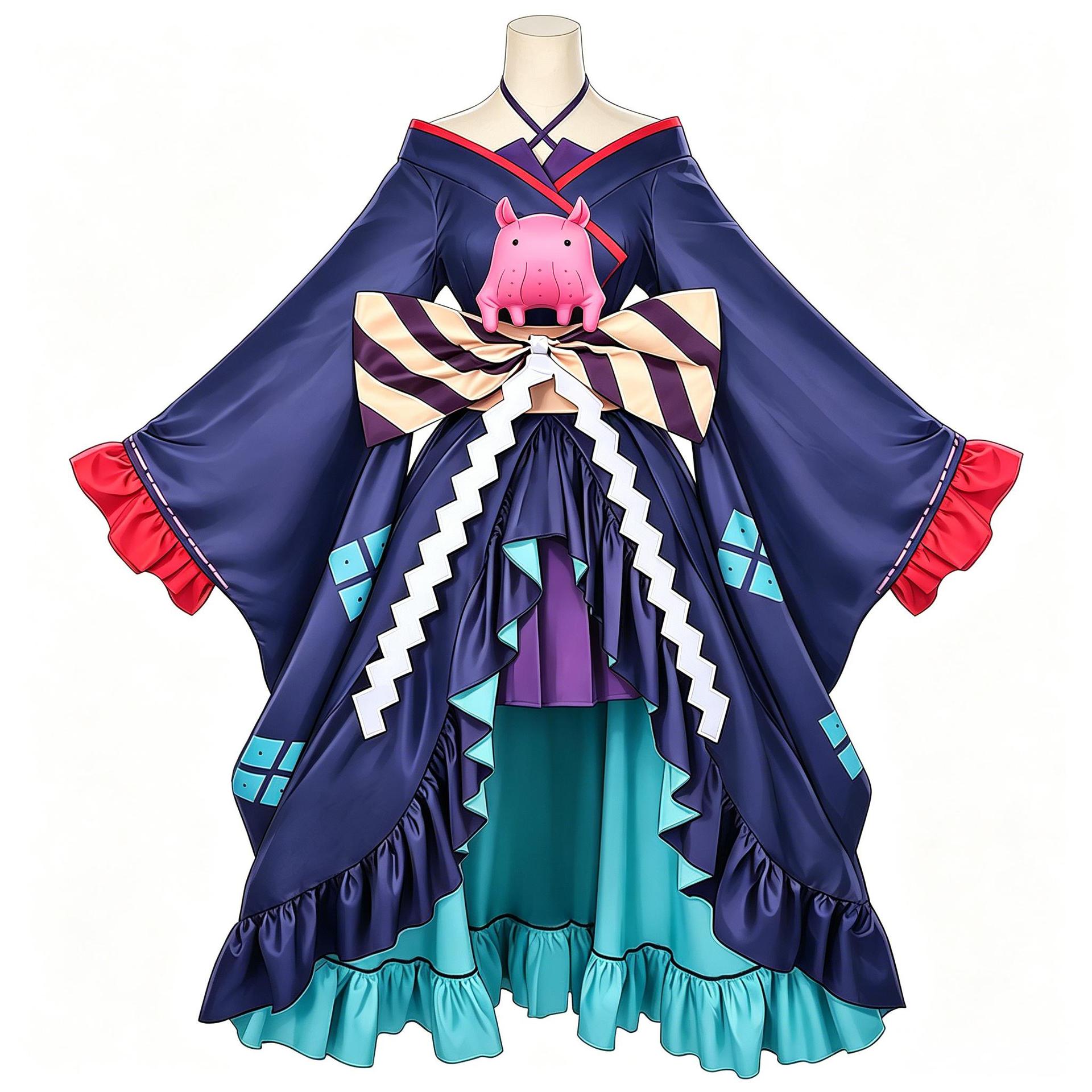 跨境超时空辉夜姬cos服辉夜月见和风樱花印花露肩宽袖舞台演出服