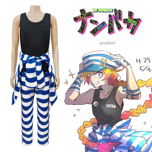 鑫博缘动漫黑白来看守所cos服囚犯编号2650蓝白条纹套装欧美