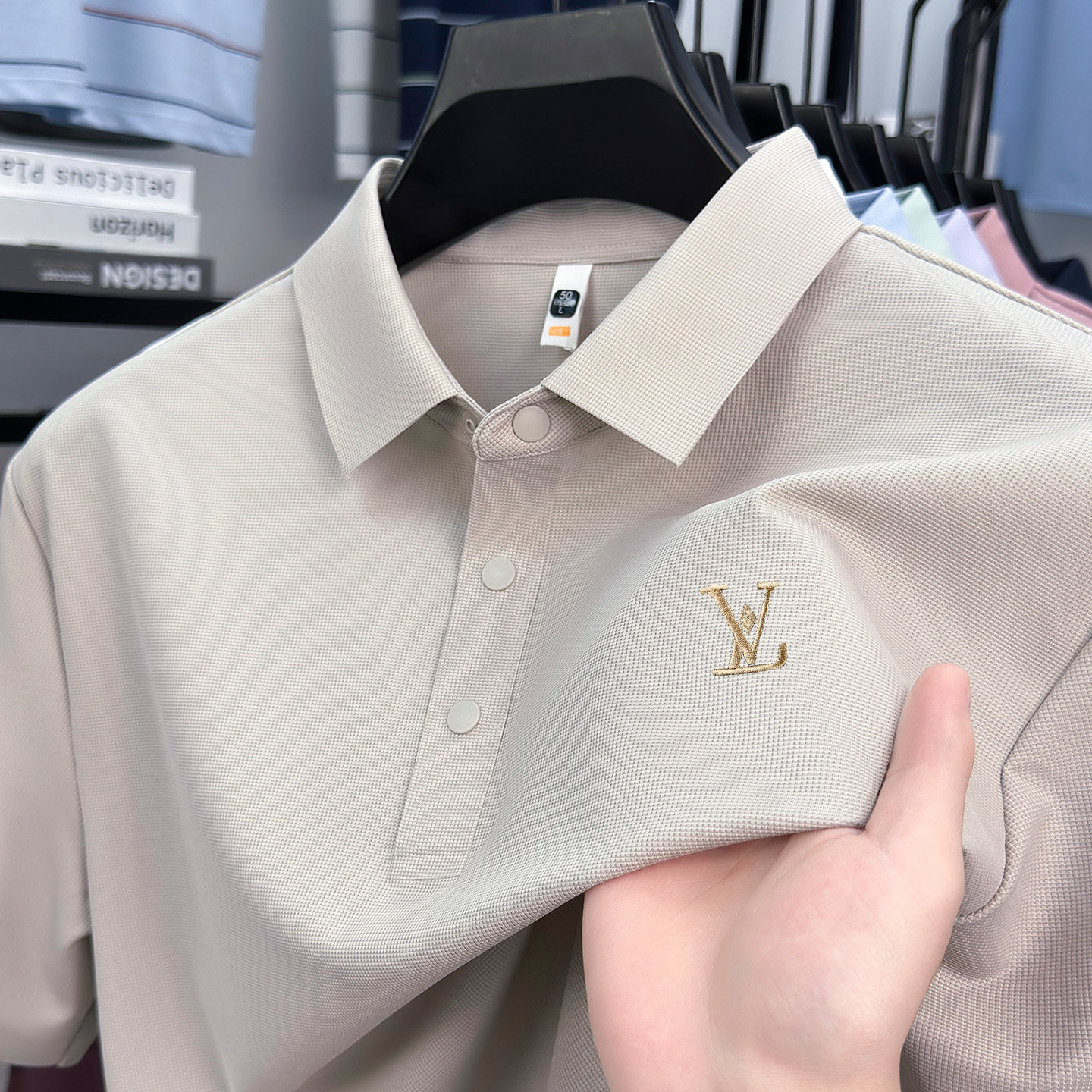 奥莱撤柜丨夏季冰丝短袖polo衫男士翻领t恤中青年无痕刺绣体恤