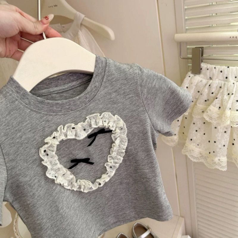 女童夏季套装蕾丝波点半身裙