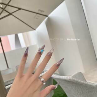 透紫色极光晕染蝴蝶饰品孕妇可用可拆卸穿戴美甲定制 Fiora