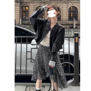 2026早春漂亮套装女气质皮衣外套碎花半身裙独特漂亮绝美两件套