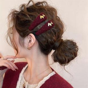 红色金标小马毛绒发夹女前额侧边夹2026新款浏海夹子高端发夹头饰