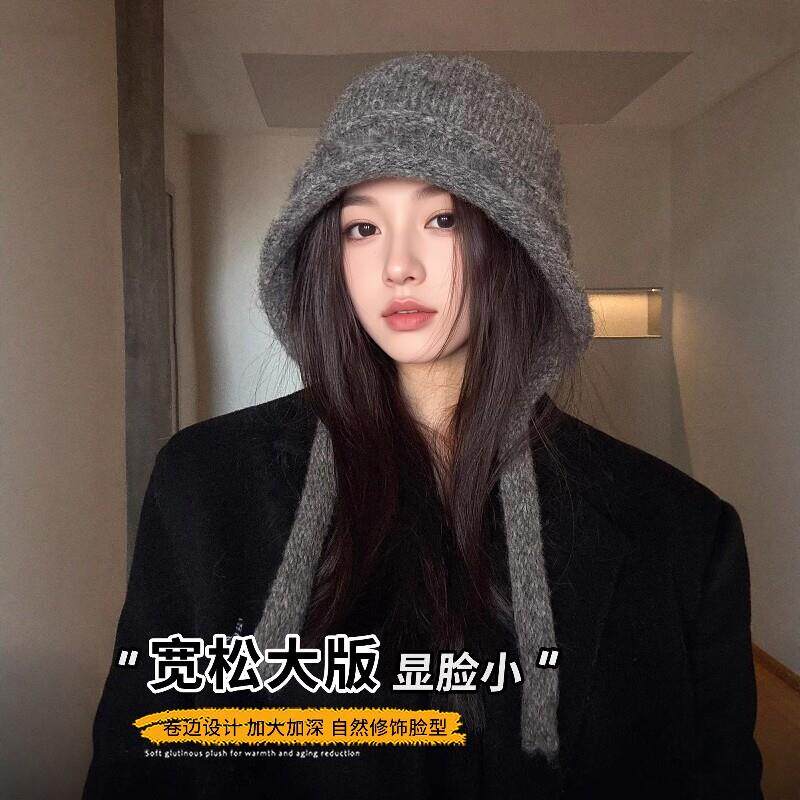 大头围针织帽子女款2026新款冬保暖护耳绑带毛线帽显脸小韩系百搭