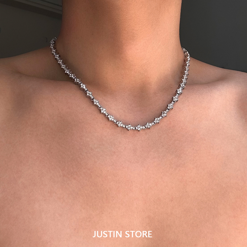 超闪荆棘花形满钻男款锁骨链