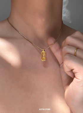 可转动坠链钛钢复古款金色项链