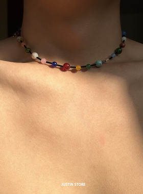多巴胺彩色串珠项链女小众设计感