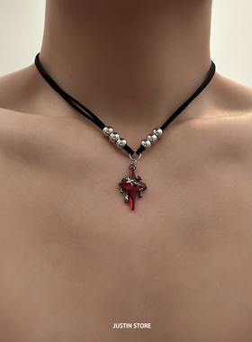 暗黑哥特风液化星芒十字架项链