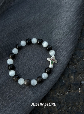 油画系列十字架串珠手链男